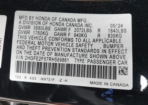 2024 Honda Civic Sport из США, поврежденный, VIN 2HGFE2F57RH589861